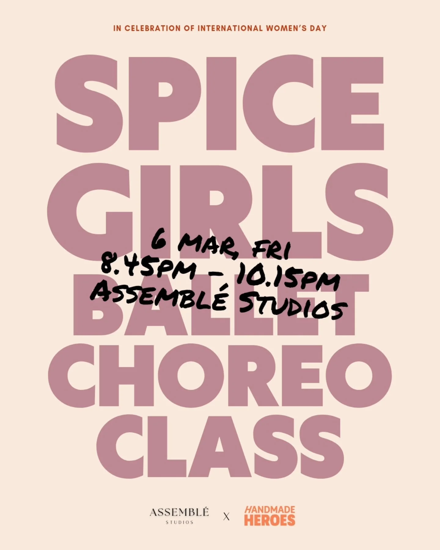 In collaboration with our community partner @handmadeheroes, we are celebrating International Women&rsquo;s Day the best way we know how.

Join us for a special Spice Girls Ballet Choreography Class inspired by the music we grew up with, reimagined t