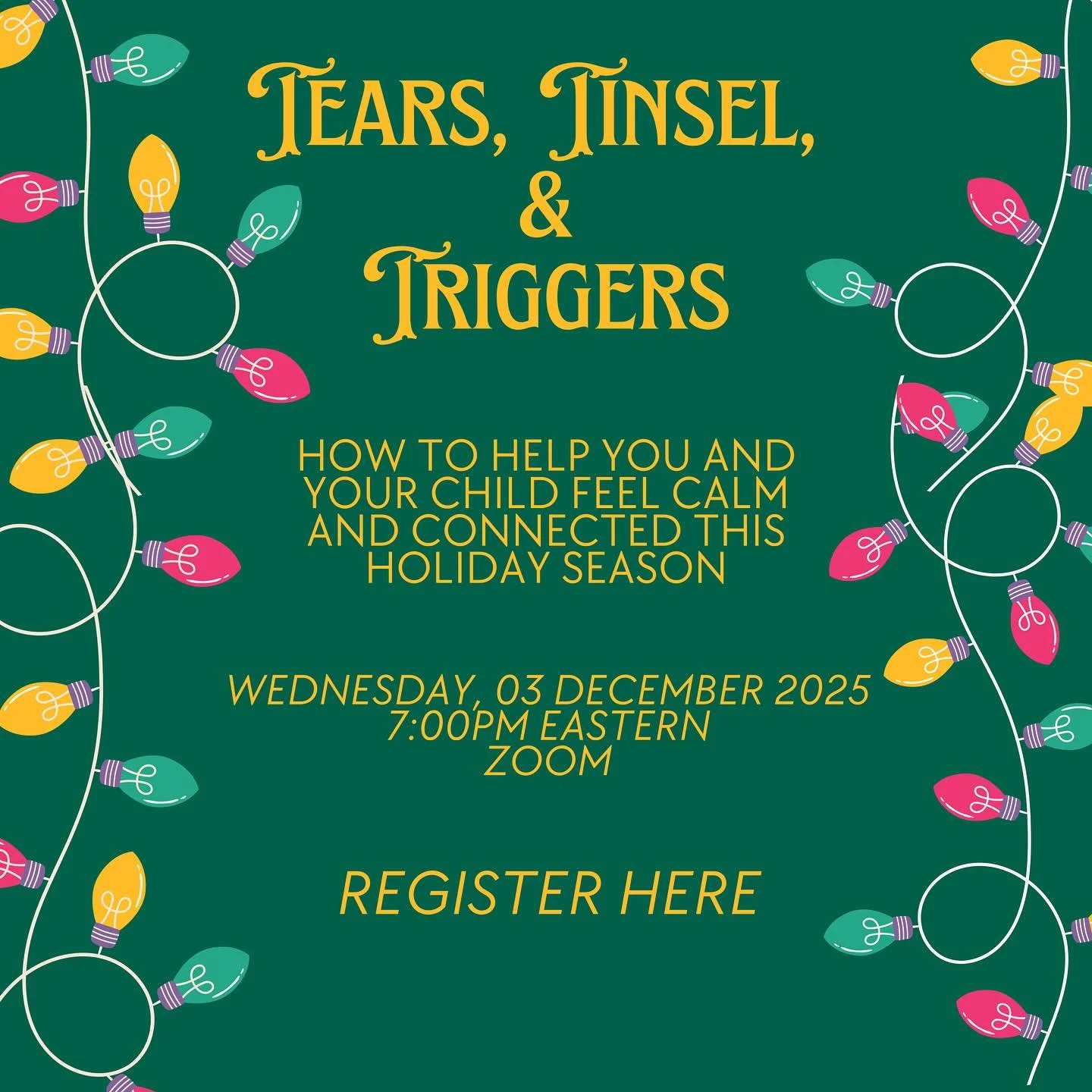 Have a more peaceful holiday season! Parenting kiddos with sensory struggles or trauma can be so hard this season! If you or someone you know could use this support, we want to see you at the Tears, Tinsel, and Triggers webinar! 

Date: Wednesday, 03