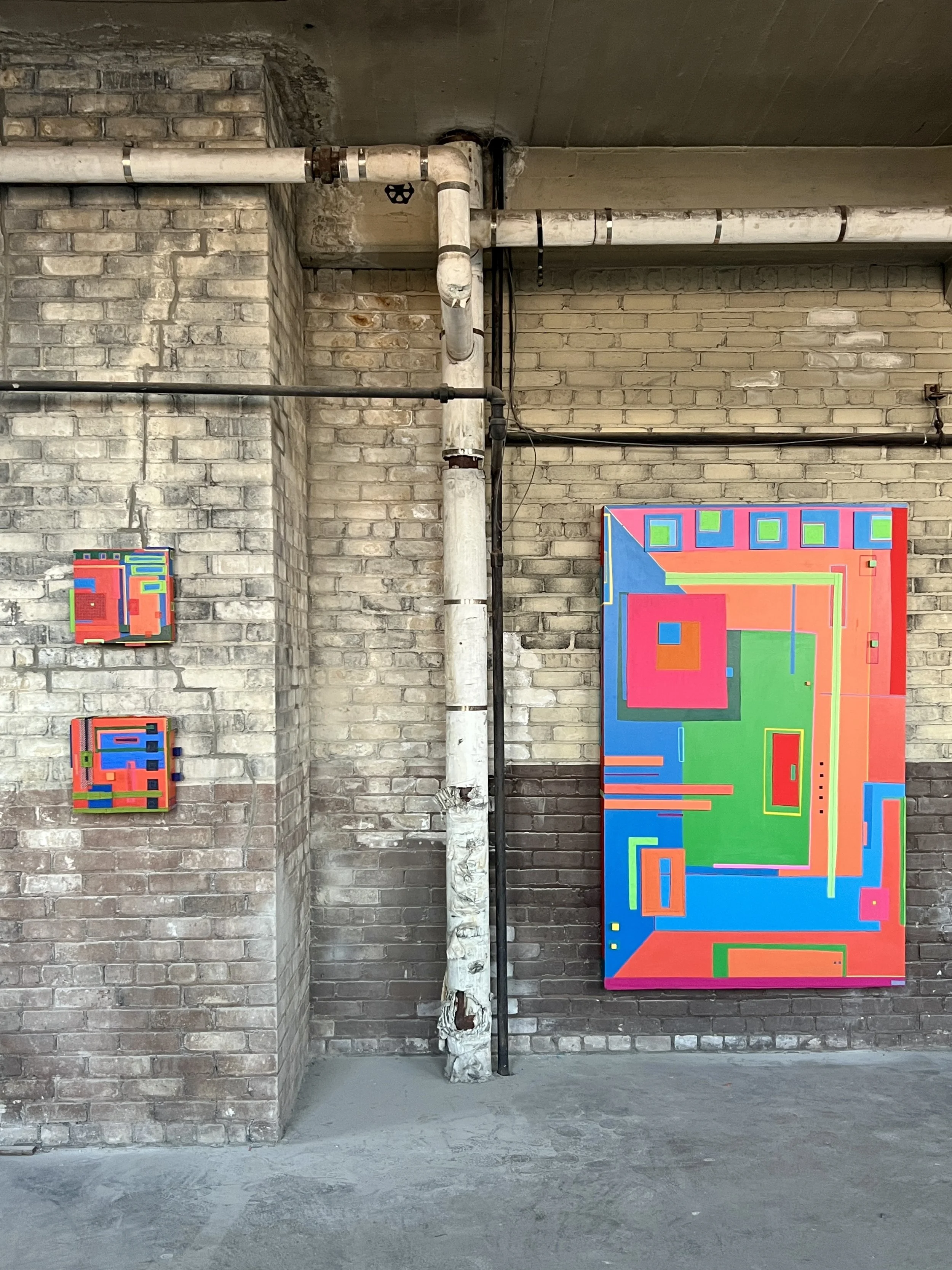 77"x48" Acrylic, Wood, Textiles