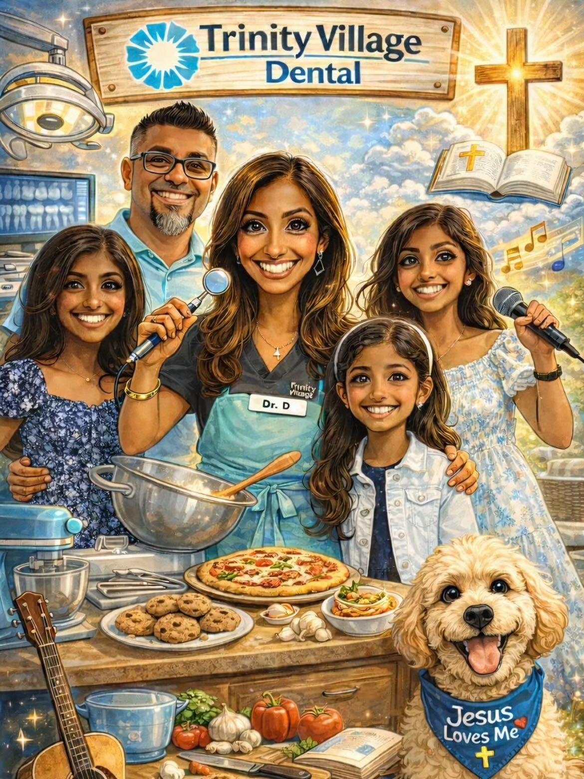 Our wamily (work family) but make it caricature 😆🦷🪥🩵