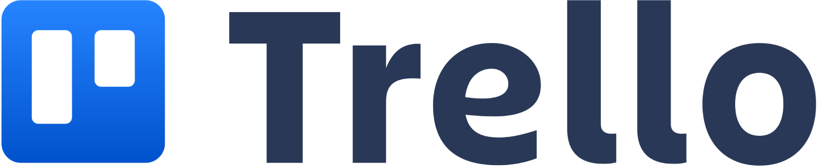 Logo de Trello con un ícono azul y letras negras que dice 'Trello'.