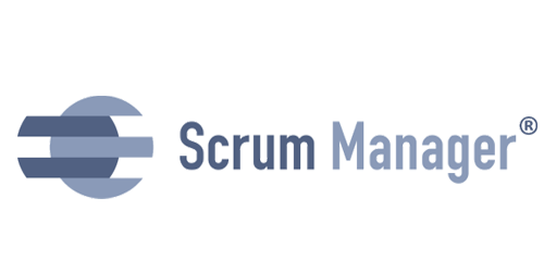 Logotipo de Scrum Manager con un símbolo circular y la marca escrita a la derecha.