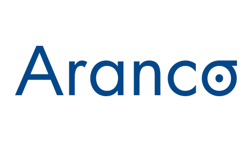 Texto que dice "Aranco" en letras azules sobre un fondo blanco.