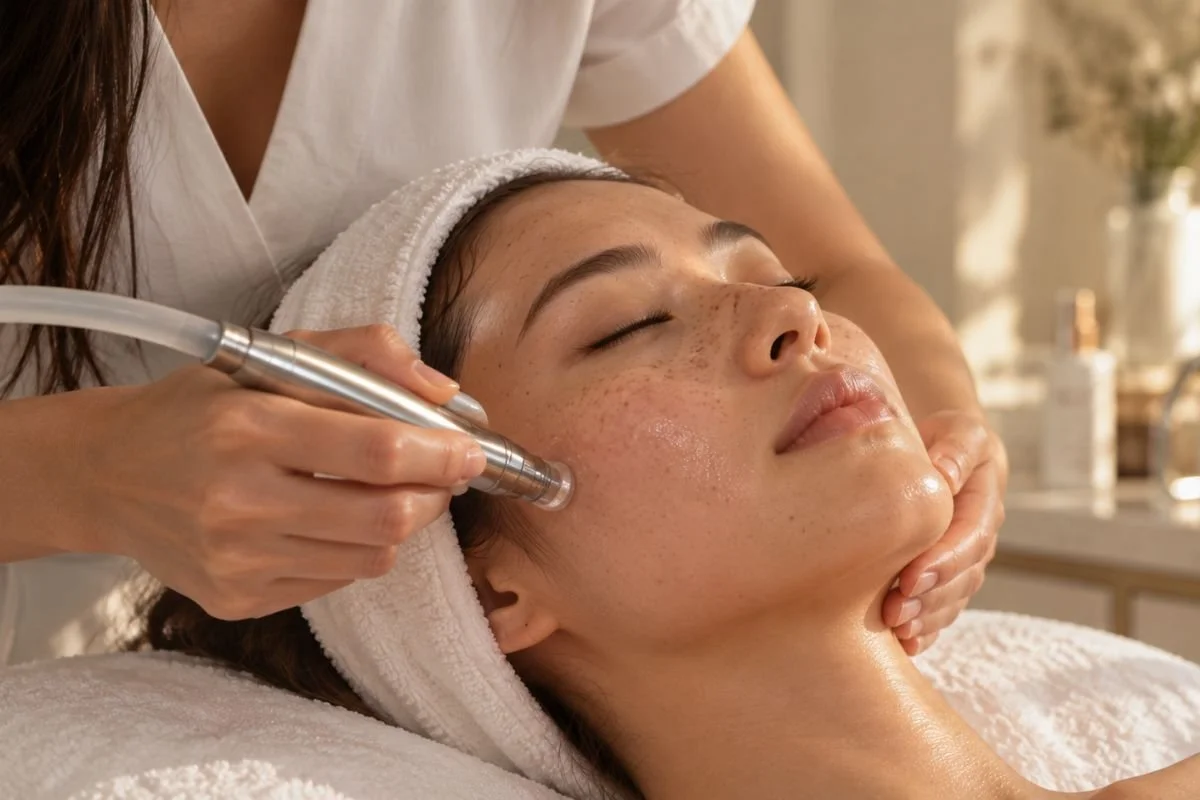 Microdermabrasion during an oxygen facial at Glass Skin Studio