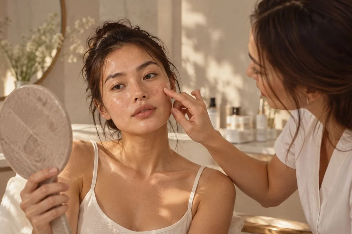 Professional skin consultation before an oxygen facial