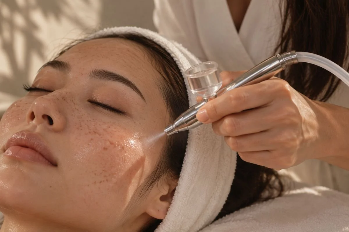 Oxygen infusion facial treatment for hydrated radiant skin