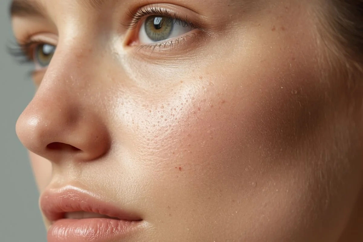 Close-up of congested skin with clogged pores and uneven texture