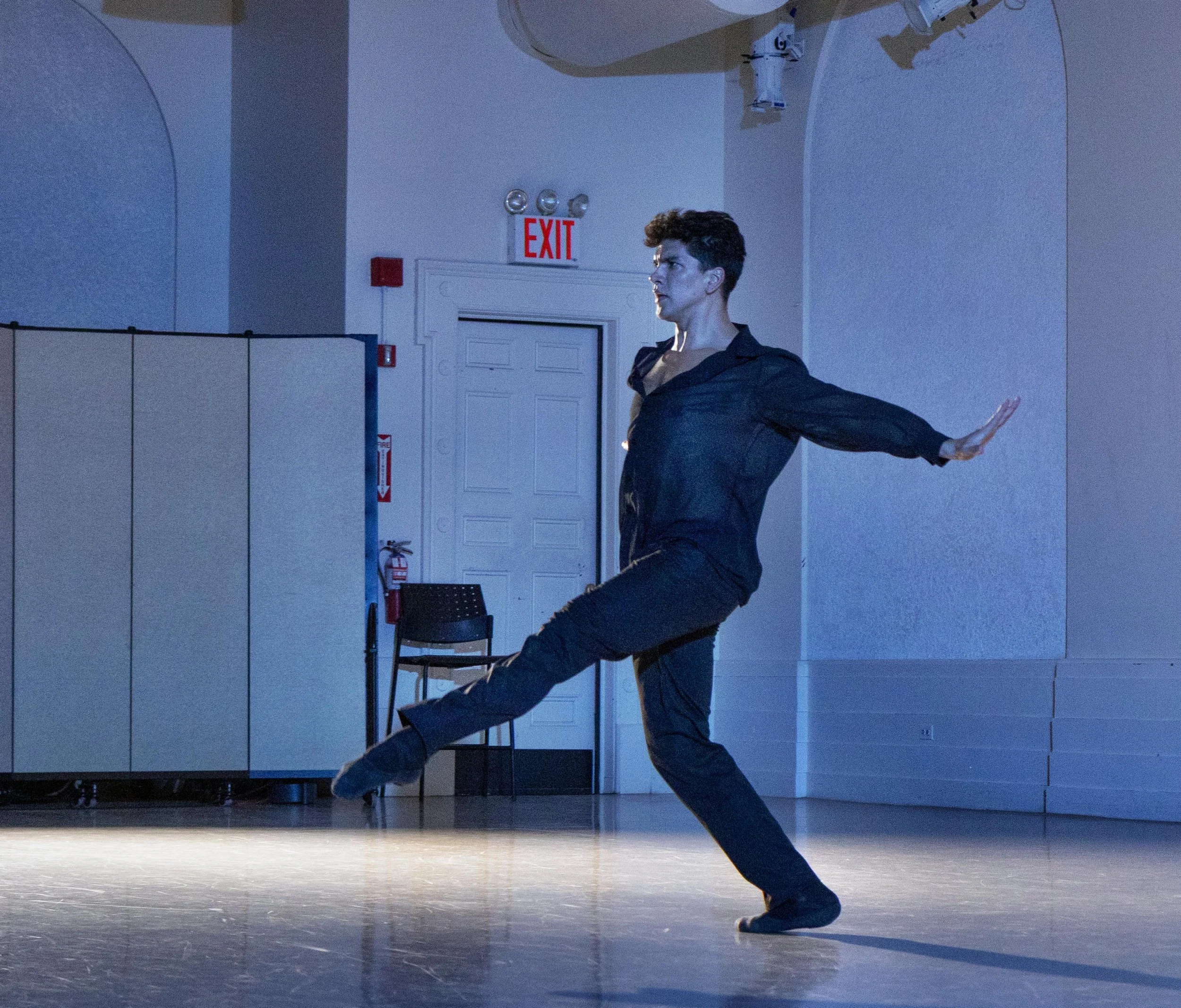Jonatan Lujan in "A Pop-Up Ballet at New York City Center," an evening of choreography by Kathryn Roszak, presented by Danse Lumière March 30, 2026. Photo by Kent G. Becker.