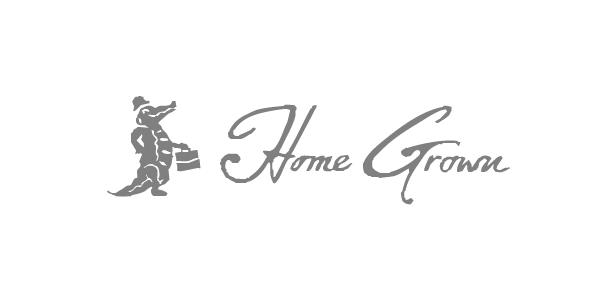 Logo with a squirrel holding a briefcase and the text 'Home Grow' in script font.