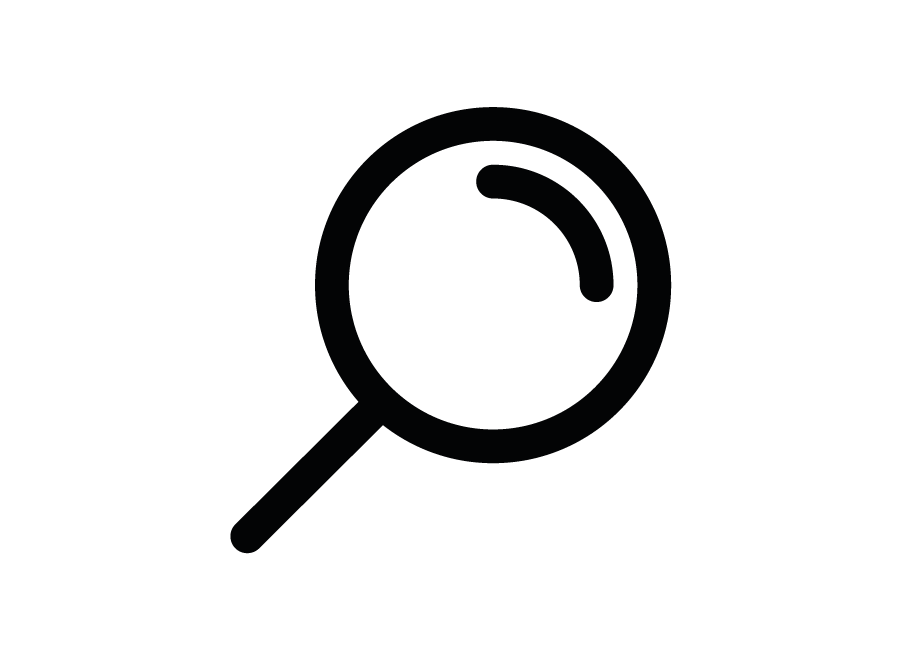 A black and white close-up image of a magnifying glass.