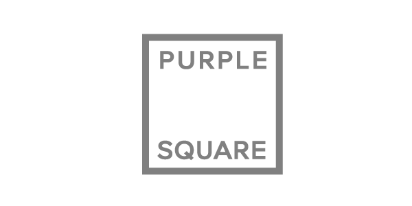 A square-shaped logo with a gray border contains the words 'PURPLE' at the top and 'SQUARE' at the bottom, both in gray text.