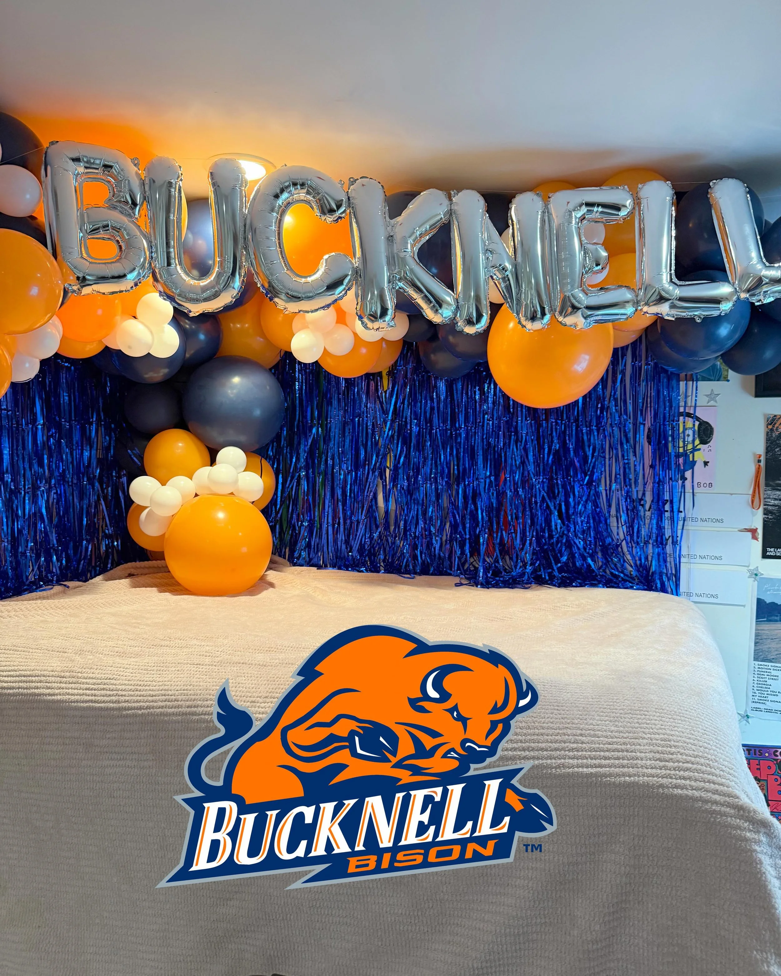 Bucknell bound.

Custom balloons, school colors, shimmer wall, and all the details to make this bed party one to remember. We love helping celebrate the next chapter in the biggest way possible.

From college commits to graduation celebrations, What&