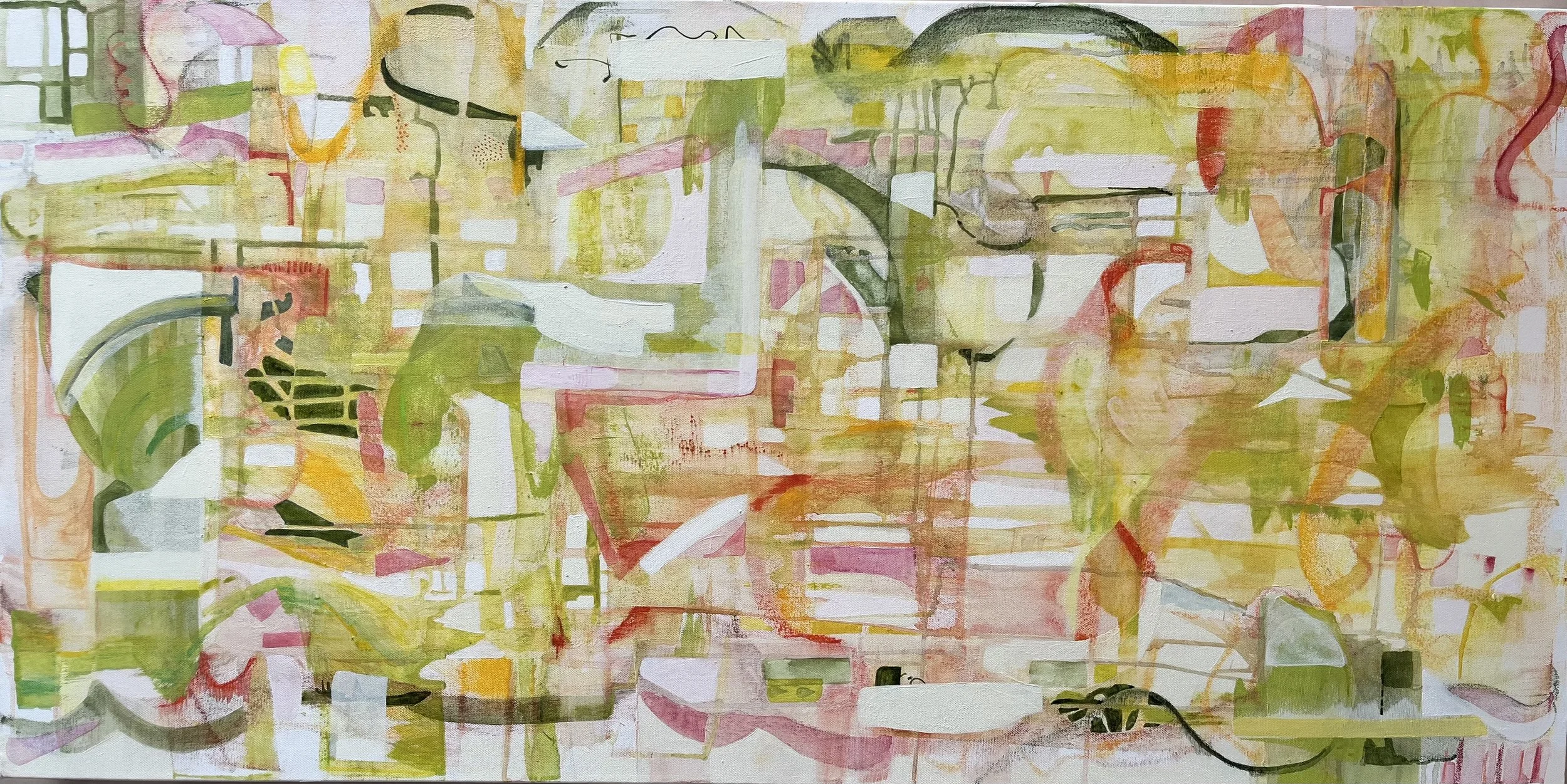 Orienting in the Garden
Acrylic and mixed media on canvas
24 × 48 × 1.5 in
