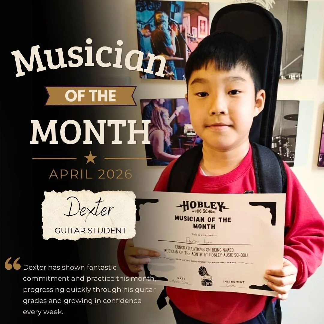 Huge congratulations to our April Musician of the Month, Dexter! 🎸

Dexter has been absolutely flying lately and making brilliant progress in his guitar lessons. His confidence is growing every single week and the amount of practice he&rsquo;s clear
