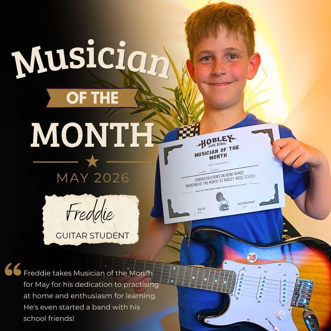 🎉🏆 May Musician of the Month 🏆🎉

A huge congratulations to Freddie, our May Musician of the Month!

Freddie has been chosen for his fantastic dedication to practising at home and the enthusiasm he brings to every lesson. He's been making brillian
