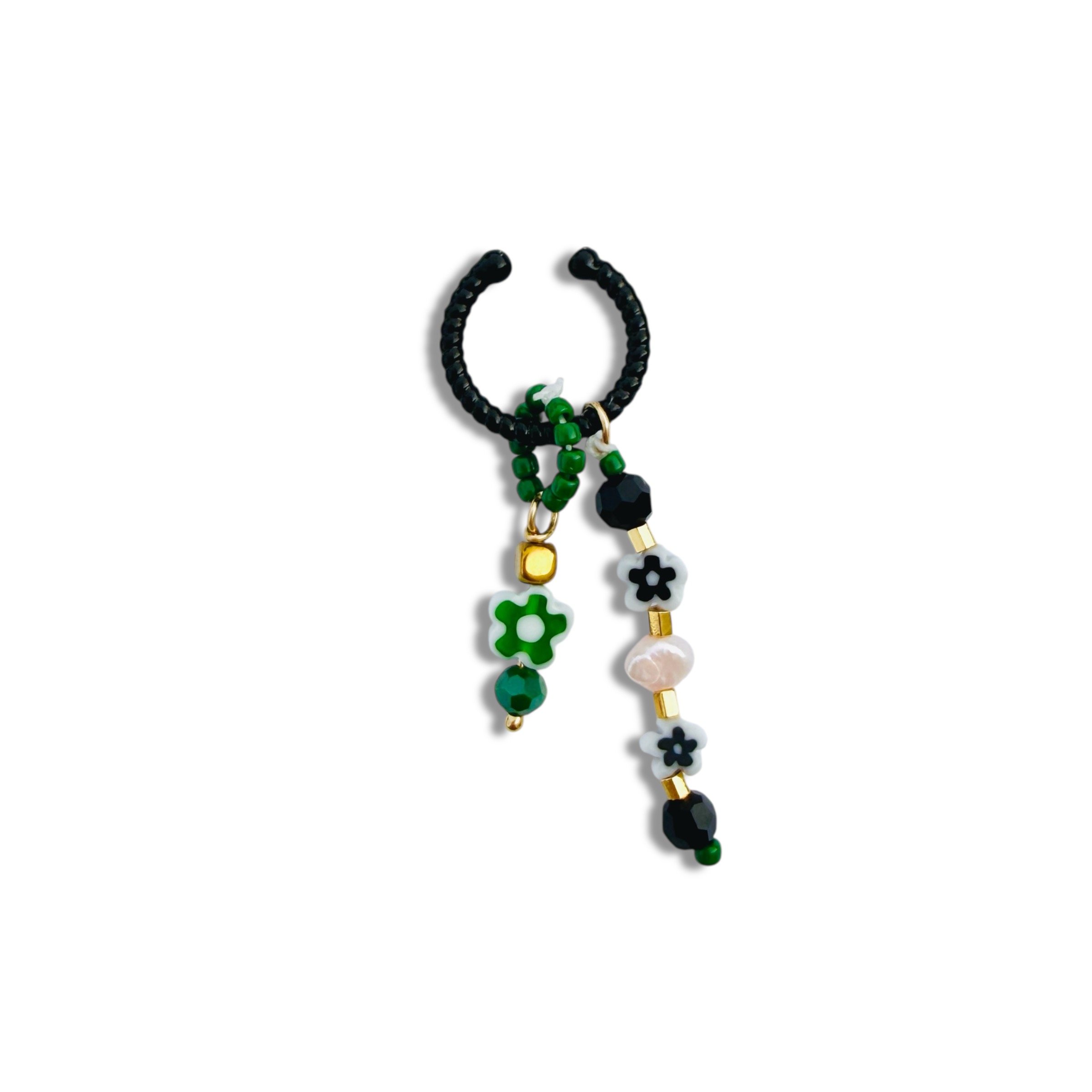 Green Flower Black Ear Cuff.jpeg