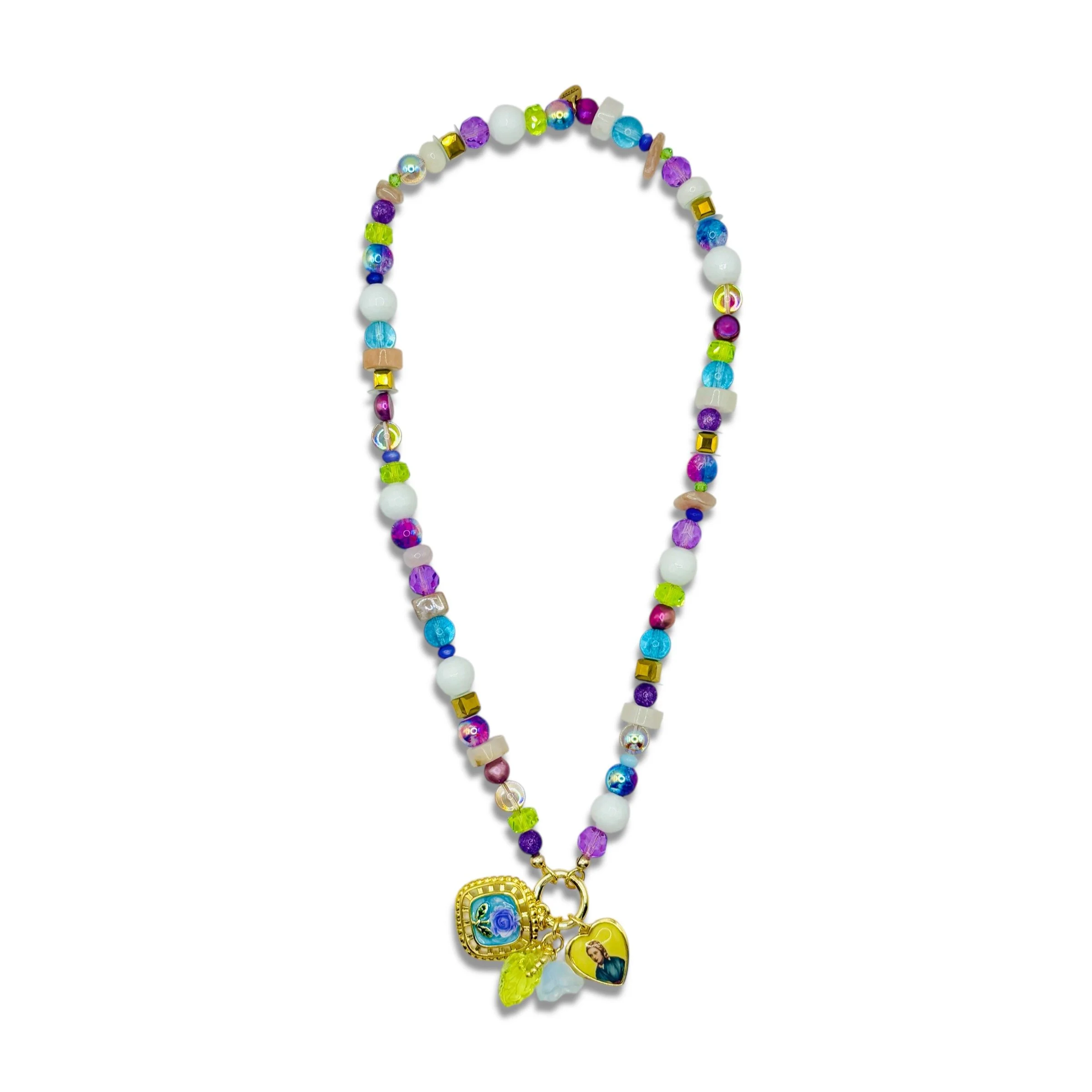 Santa Laurita Charm Cluster Lavender Chunky Necklace