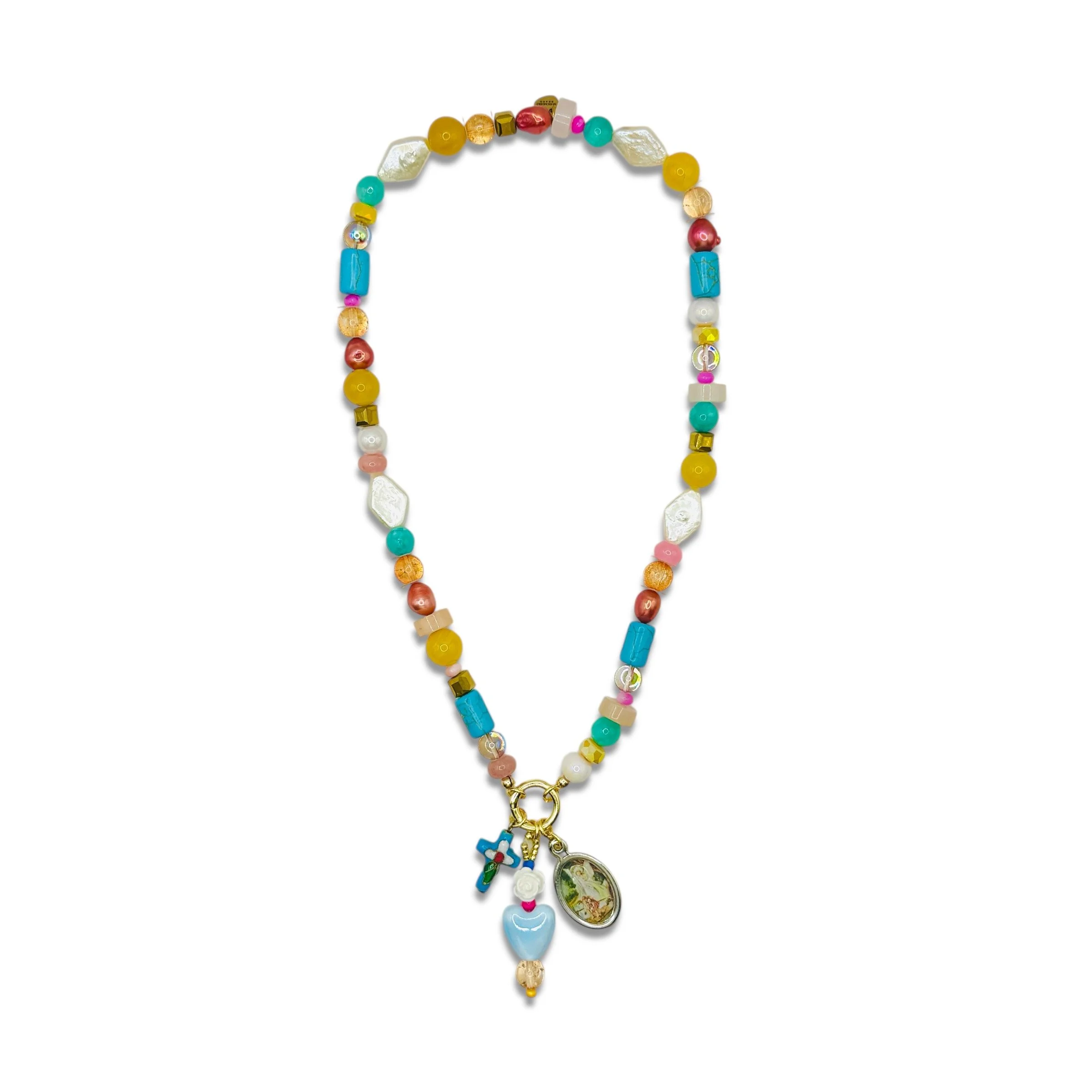 Saint Abi Charm Cluster Turquoise Chunky Necklace.jpeg