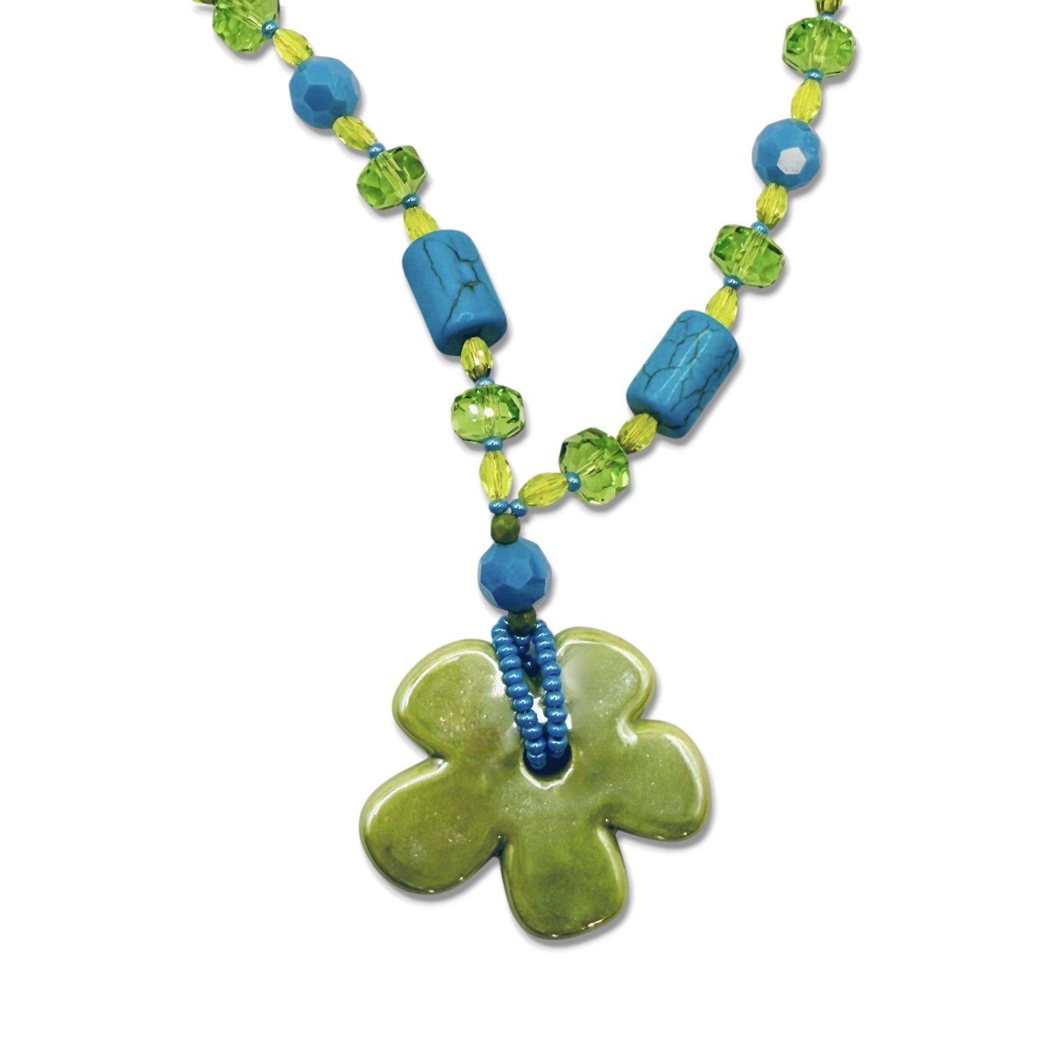 Lime Daisy Turquoise Chunky Necklace_Detail 1.jpg