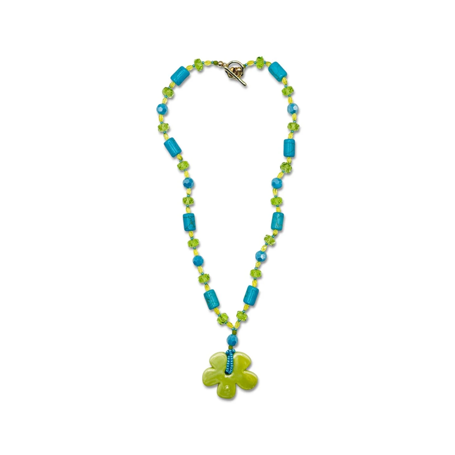 Lime Daisy Turquoise Chunky Necklace.jpeg