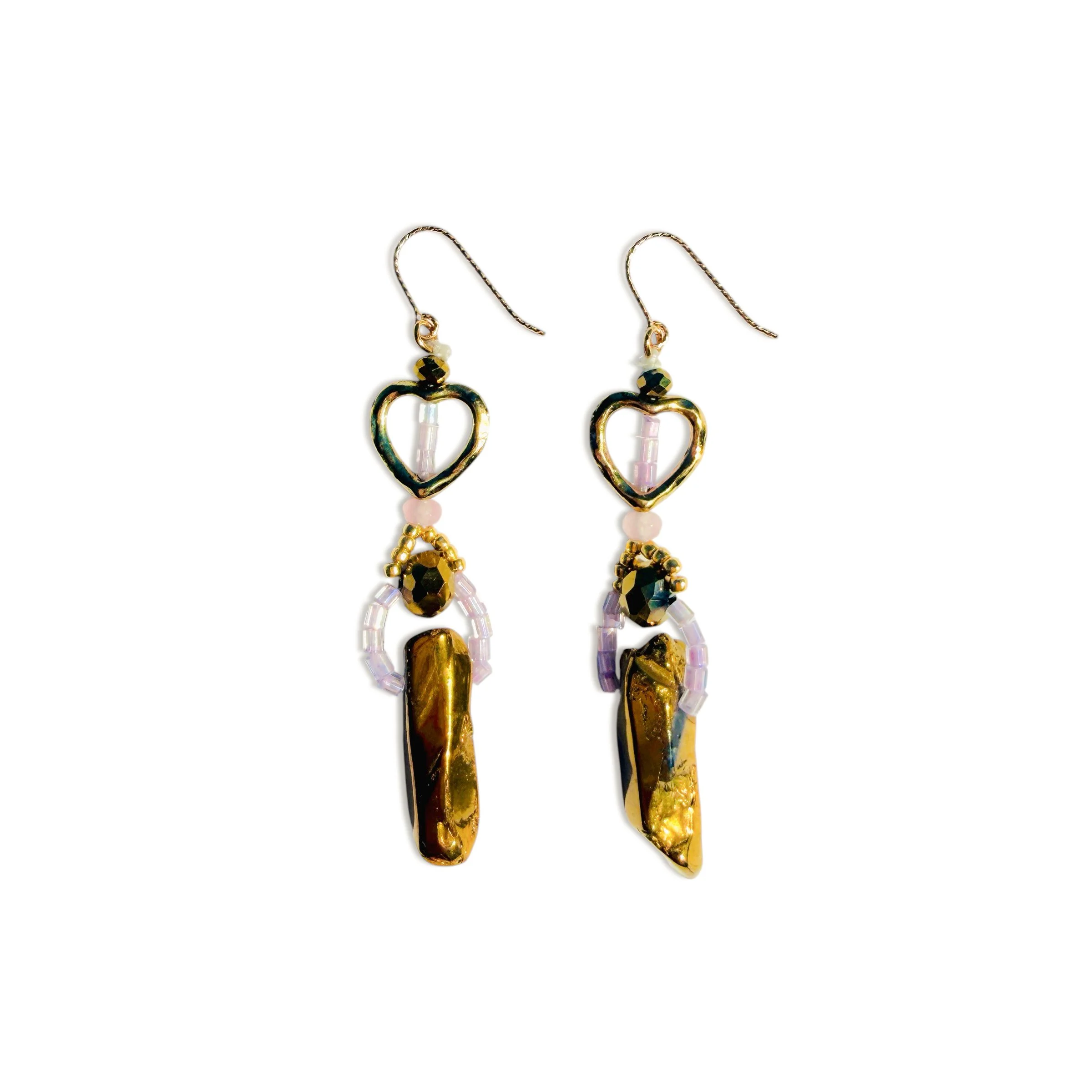 Gold Heart Crystal Blush Drop Earrings