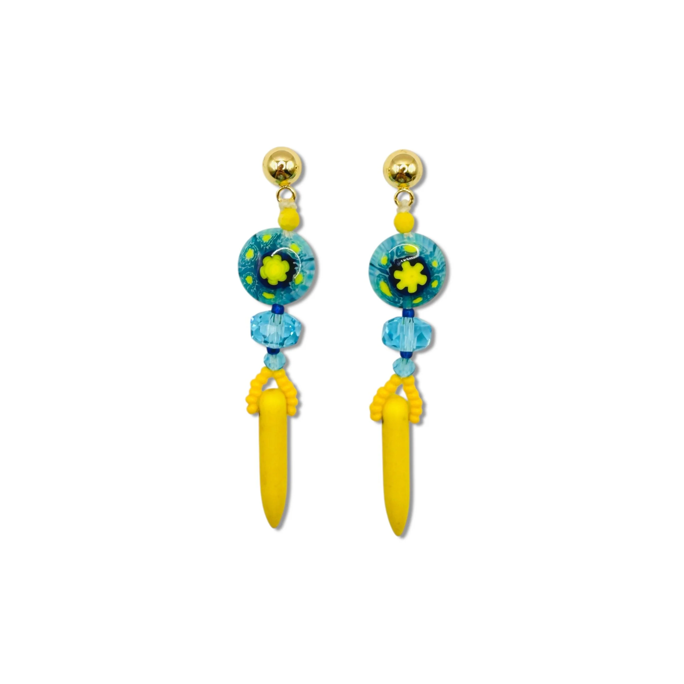Murrini Flower Yellow Dagger Earrings.jpeg