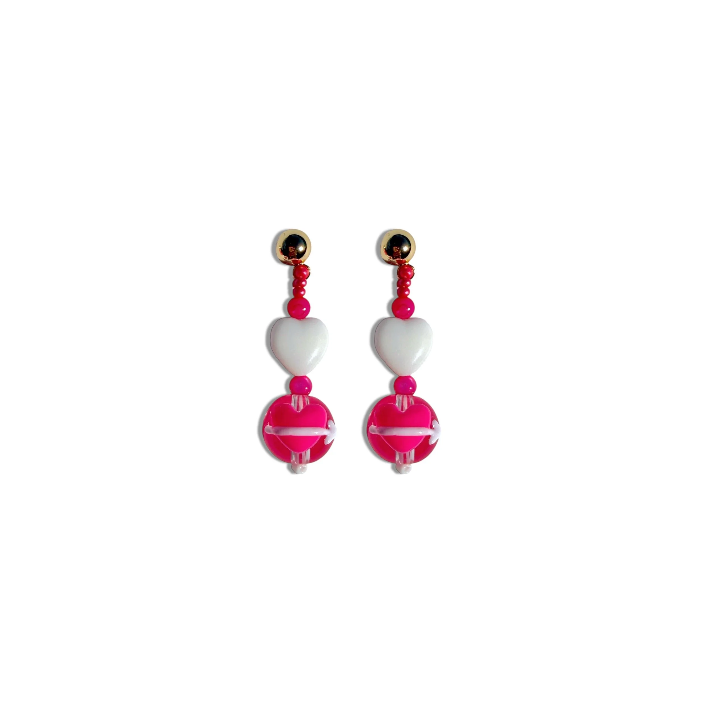 Cupid Crystal Pink Heart Ball Earrings