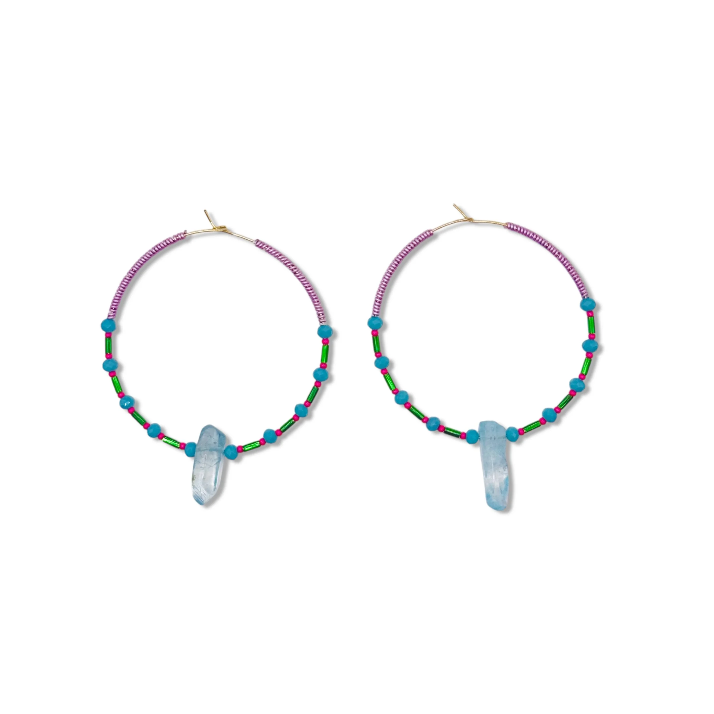 Aqua Emerald Lavender Wrapped Hoop Earrings.jpeg