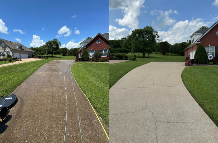 Concrete driveway cleaning before and after in Smyrna TN
