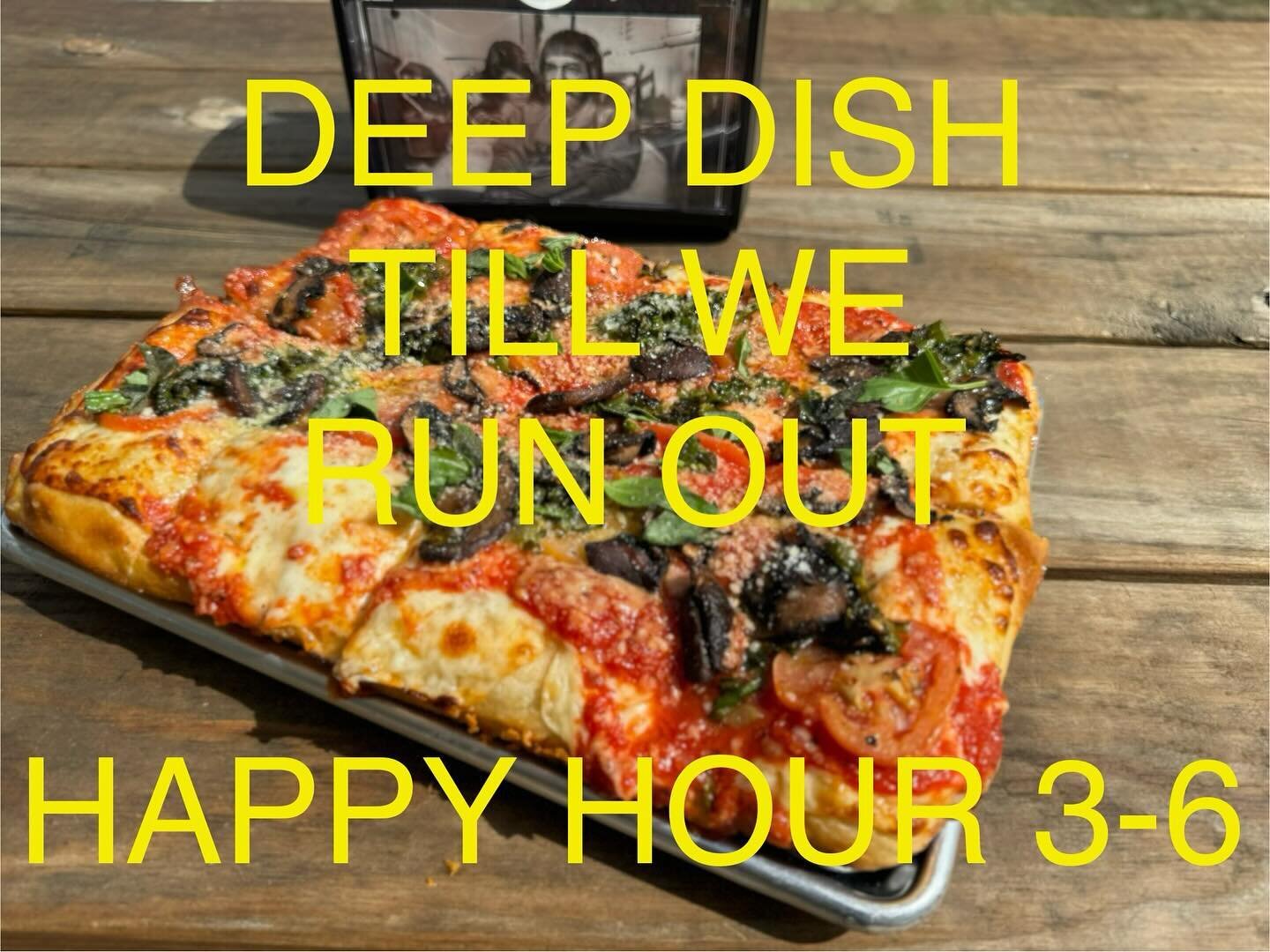 Deep dish today while we have them! Plus HAPPY HOUR going from 3-6pm

This pic: Oak Cliff BLVD Broccolini pesto, roasted mushrooms &amp; marinated tomatoes

#deepdish #buttercrust #happyhour #pizza #oakcliff #dallas