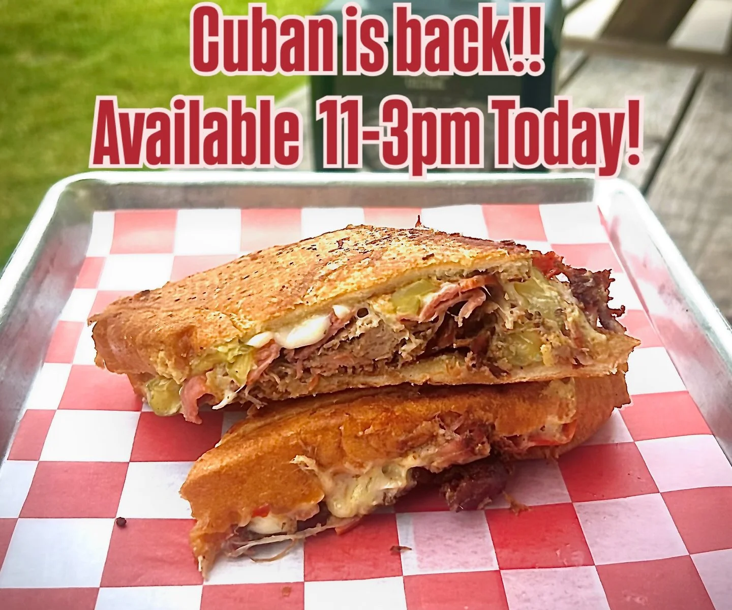 Cenzo&rsquo;s Cuban is back for a little bit today! Smoked pork, capicola, provolone, pickles, dijon &amp; garlic aioli. 

Plus $5 drafts and frozen, $3 soft serve, burrata &amp; watermelon salad and a BOUNCE HOUSE. 

All going till 3!