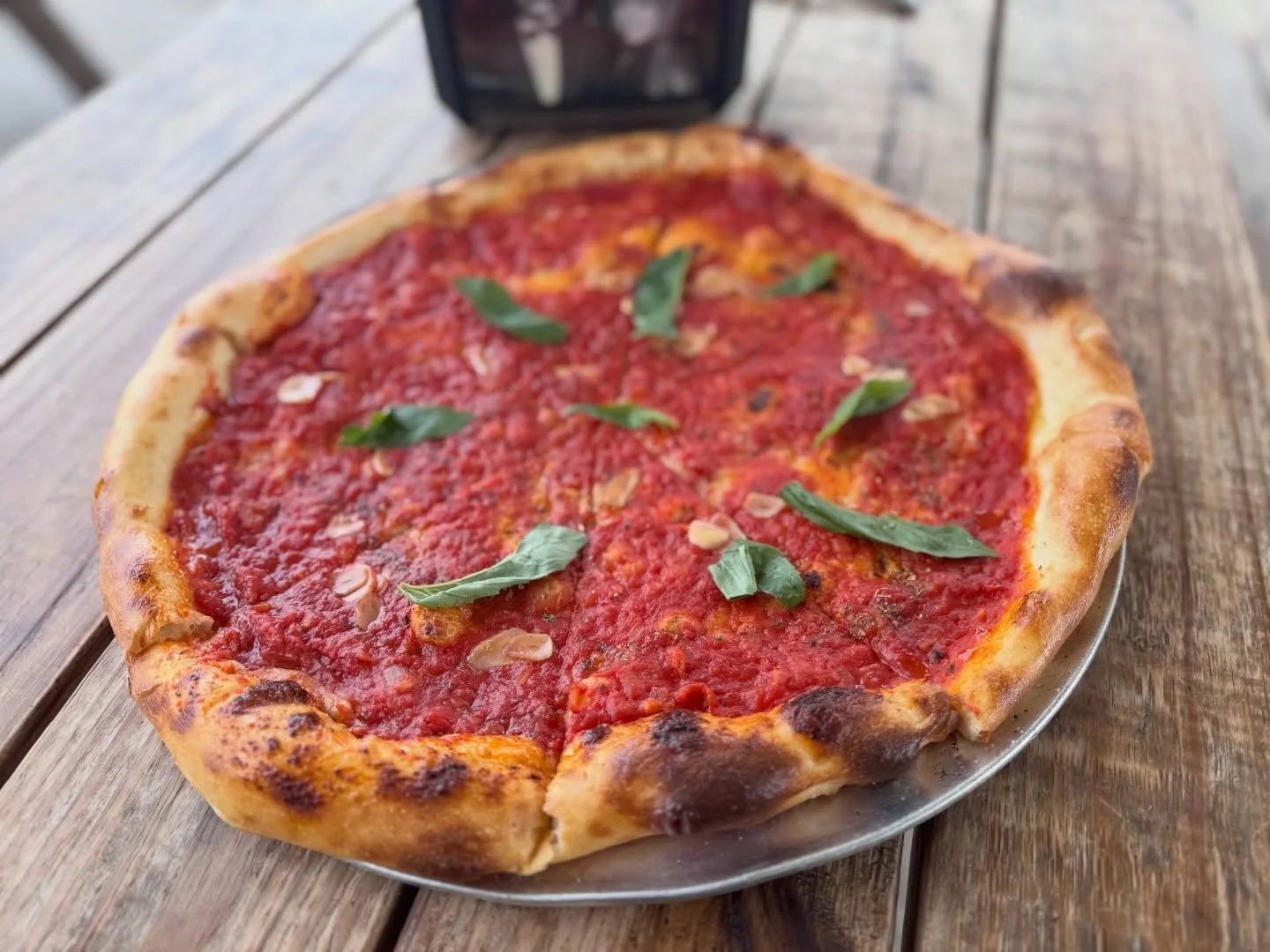 PIZZA OF THE MONTH!! 

Tomato pie: marinara + roasted garlic + basil = simple but awesome. 

Happy New Year!