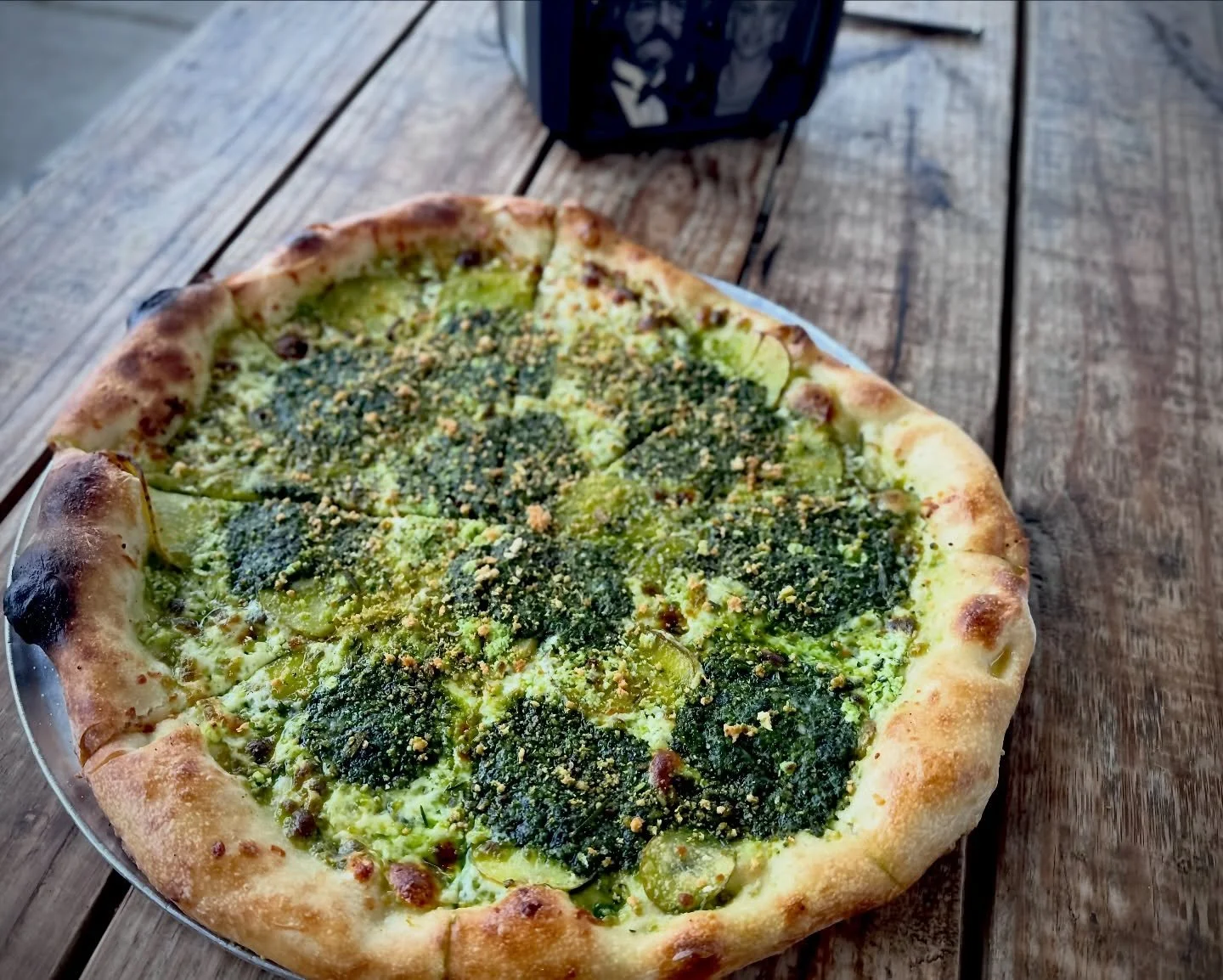 We made this pie at an event over the weekend and everyone said they really liked it(unless they were liars) so in the spirit of &ldquo;you say jump, we say how high&rdquo; we are running it as a special through the weekend. 

Kale pesto, Yukon gold 