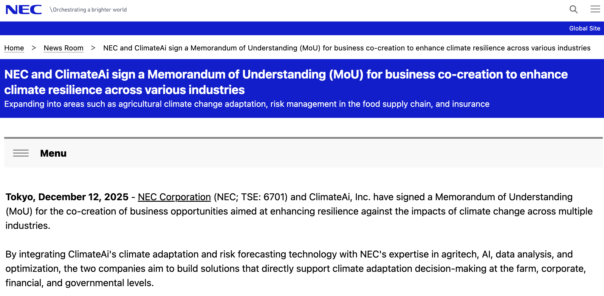 Client Success Spotlight: NEC &amp; ClimateAi