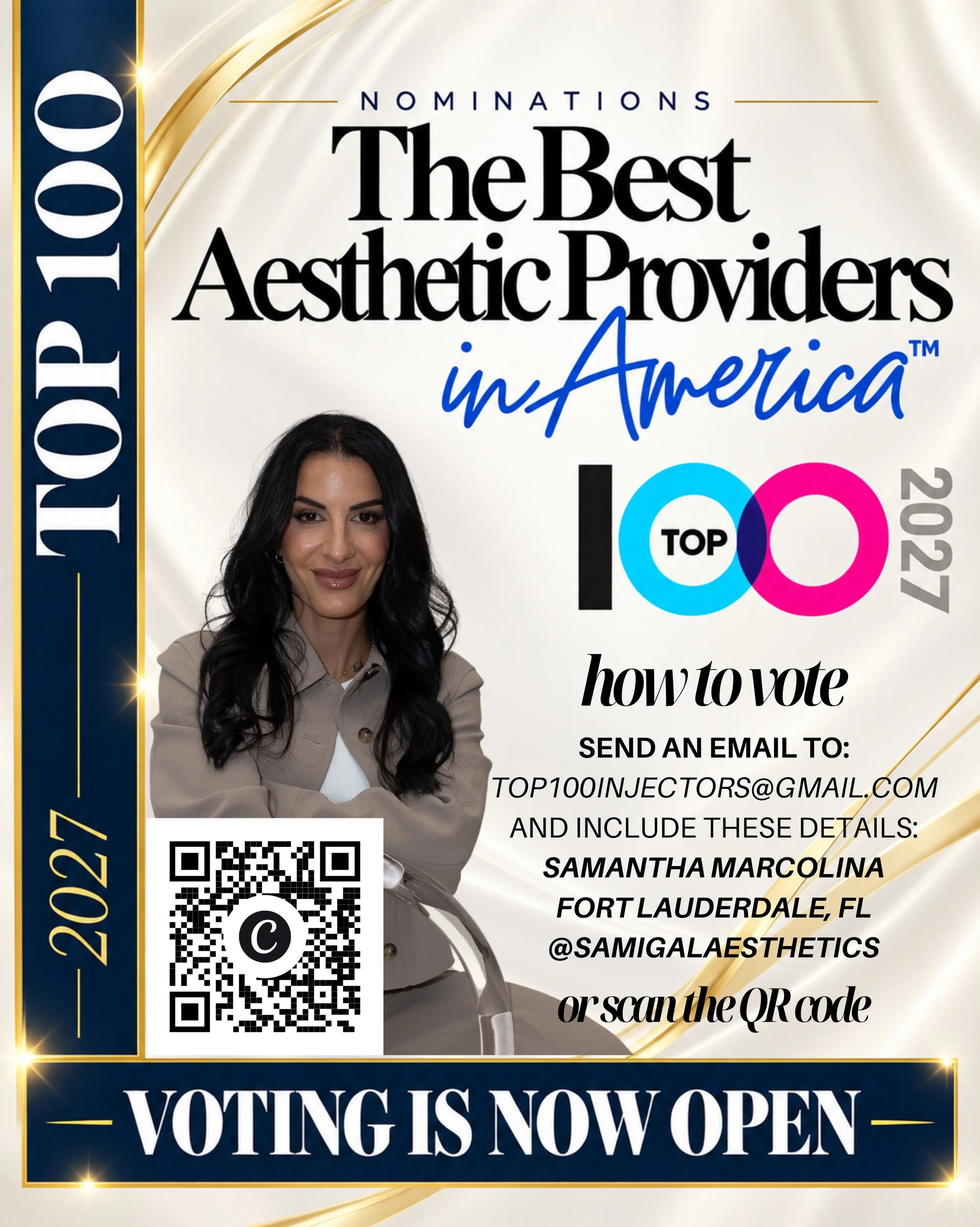It&rsquo;s that time again! ✨ Top 100 Best Aesthetic Providers in America nominations are officially OPEN!

If you believe Danielle White or Sam Marcolina deserves to be recognized among the best in the country, this is your chance to show your suppo