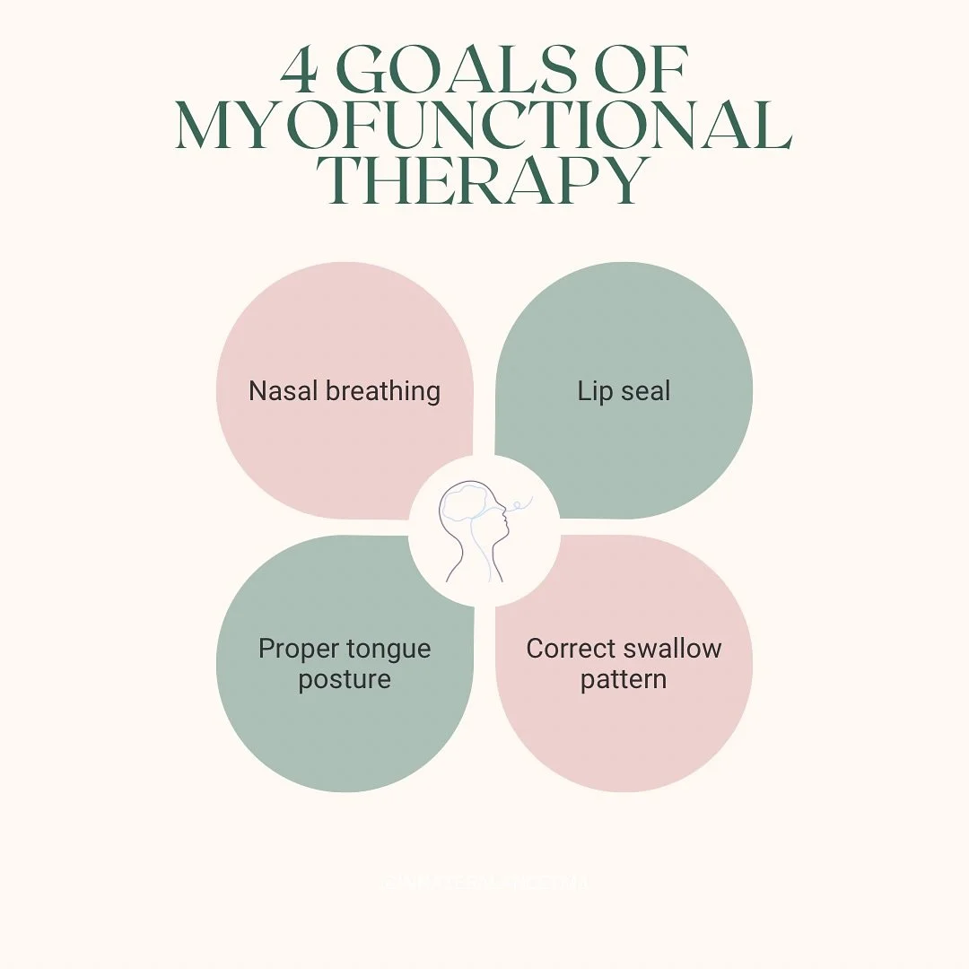 MYOFUNCTIONAL THERAPY GOALS 🤍

So excited to be diving into myofunctional therapy! It&rsquo;s like PT for the tongue and facial muscles, helping with breathing, posture, and overall function.

These goals can help ease jaw tension, reduce headaches,