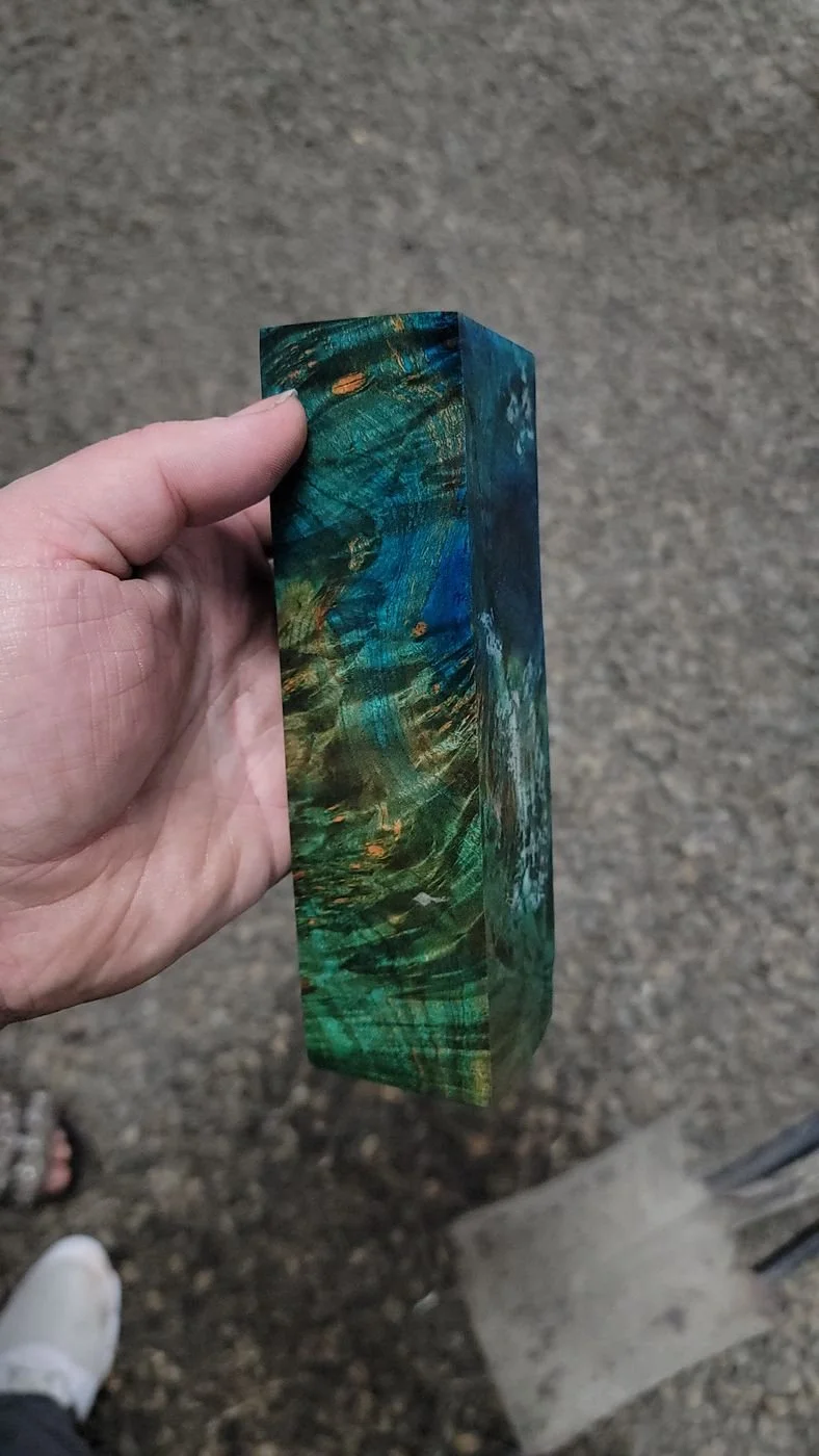 Blue-green stabilized burl block