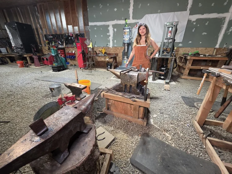 Kiki at the 400-year-old anvil