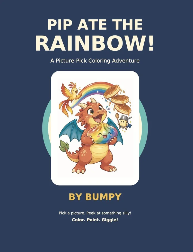 Pip Ate the Rainbow! book cover: a little dragon holding a rainbow dumpling