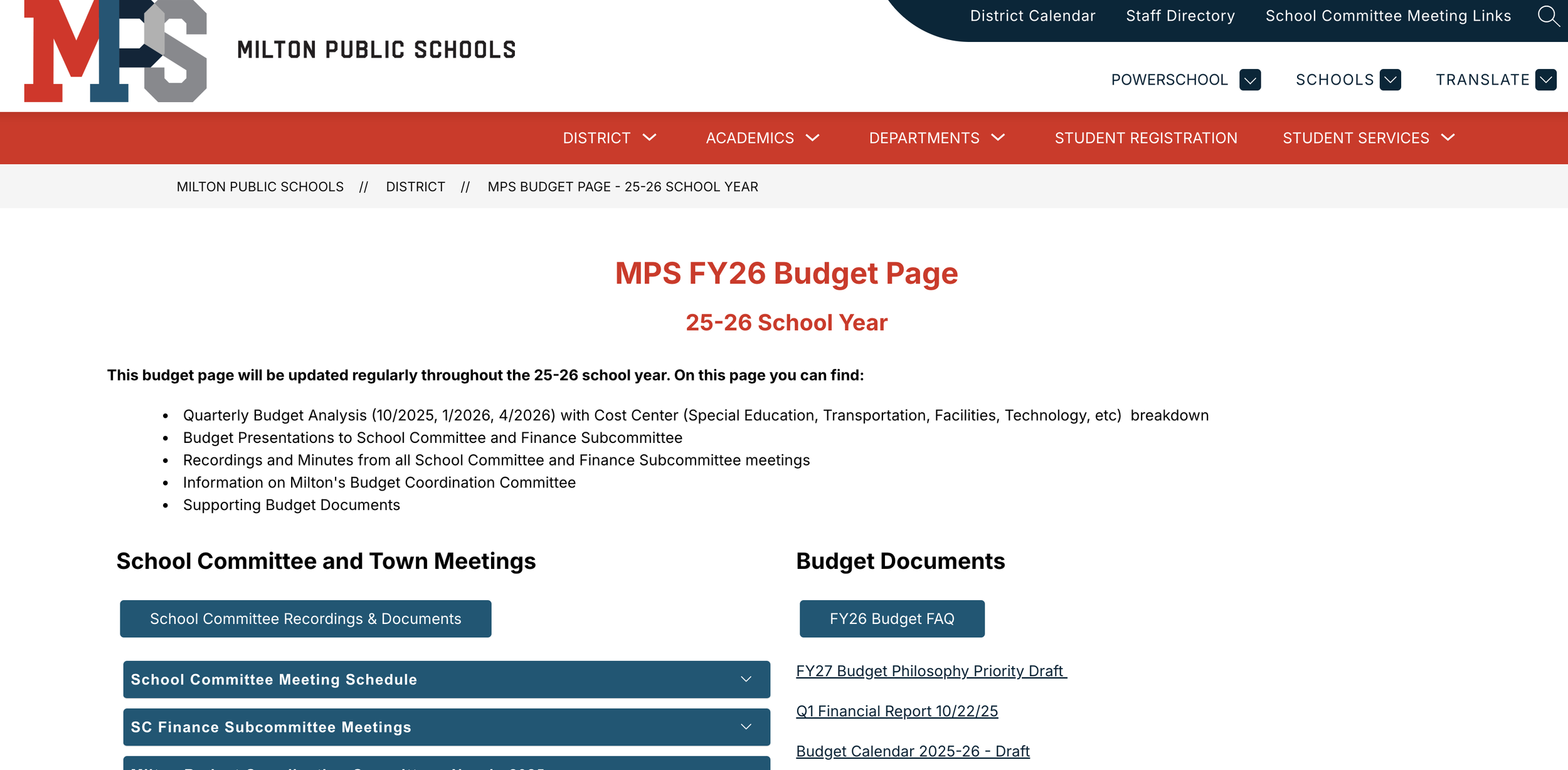 MPS Budget Updates