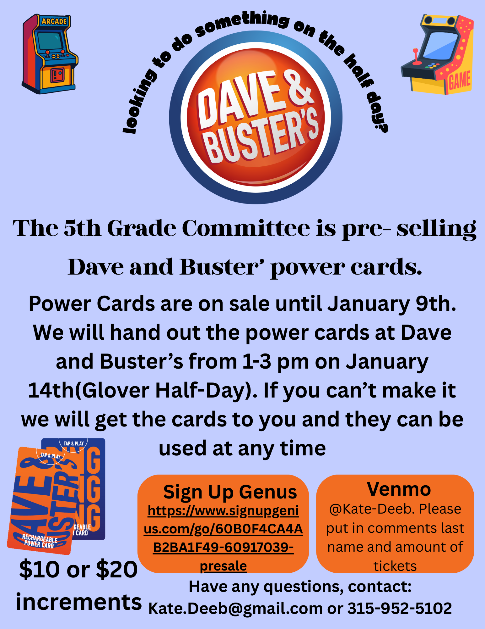Fifth Grade Committee Fundraiser: Dave and Buster’s on January 13