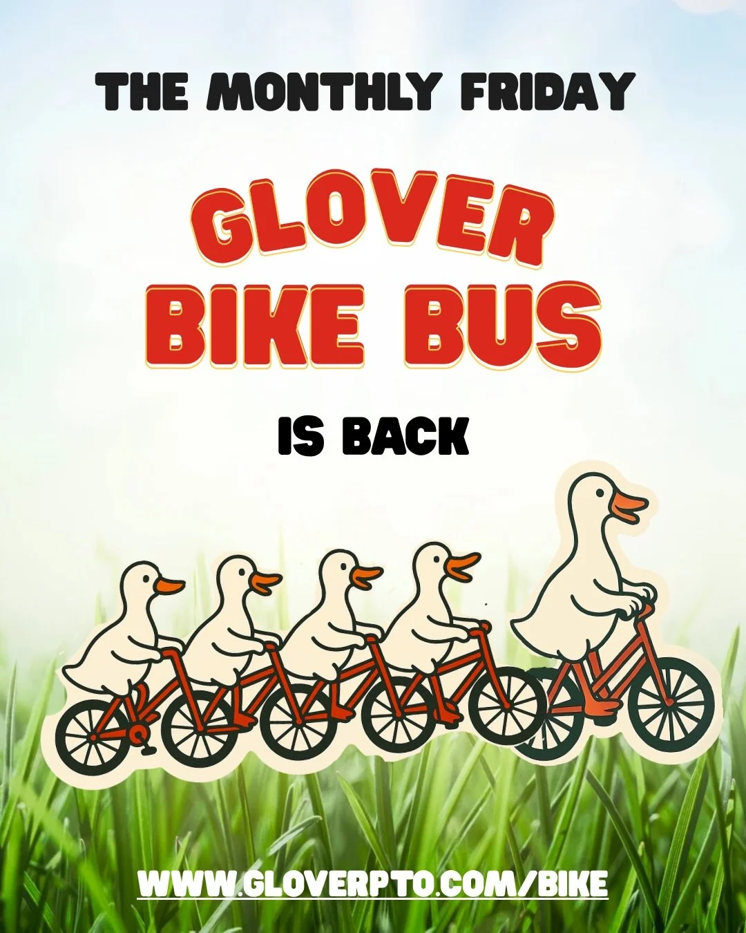 Spring is here and so is the Glover bike bus! The first monthly group ride is on Friday, March 27.