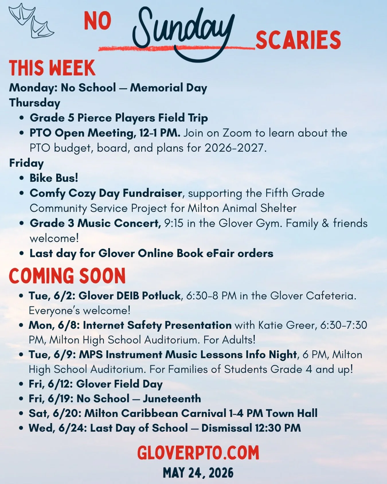 T-minus 1 month from the last day of school! Here&rsquo;s your cheat sheet for this week and a few other key dates.