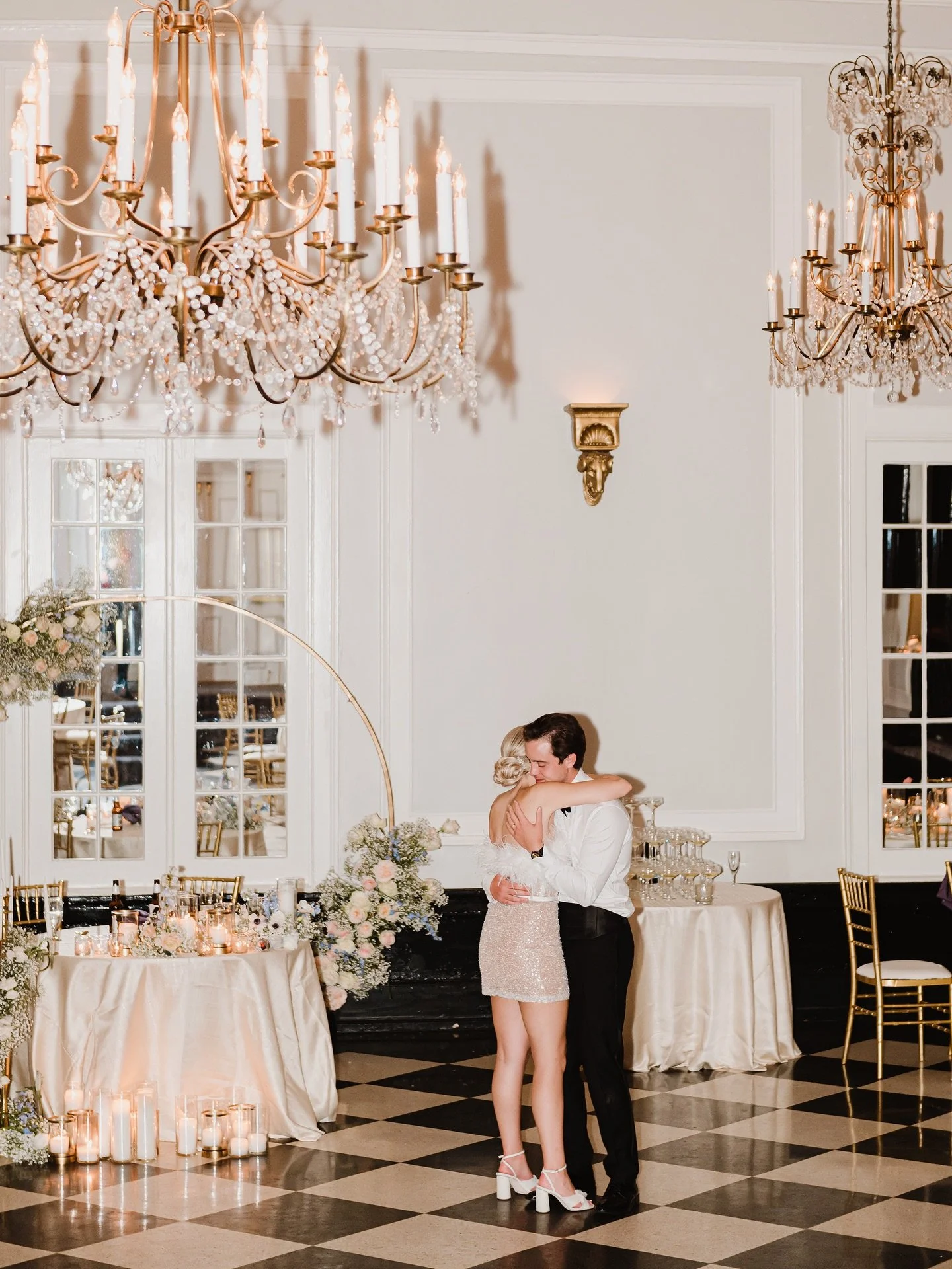 A private encore under the chandeliers. ✨ 

venue @thecarolinainn 
planner @harmonyweddingsnc 
florals @bea.morad 
beauty @winkhairandmakeup