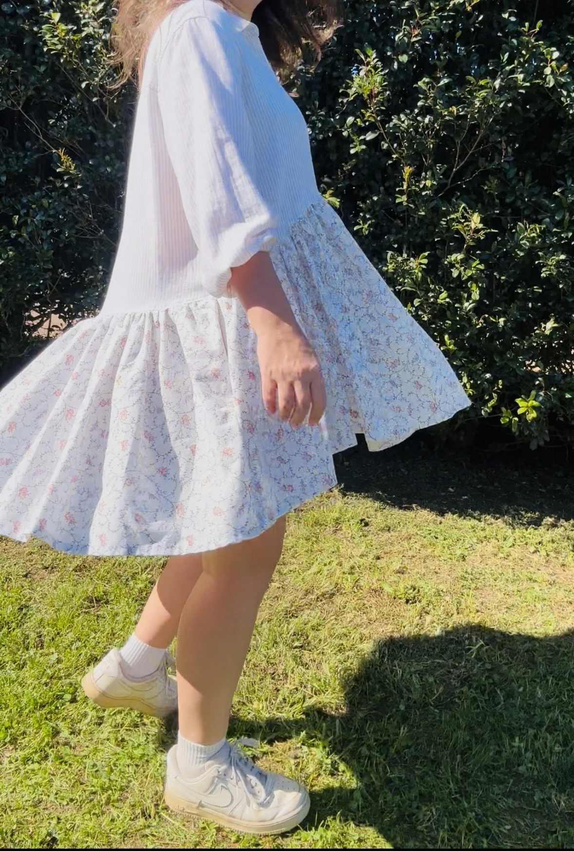 Upcycled Shirt Dress | White Stripe & Floral