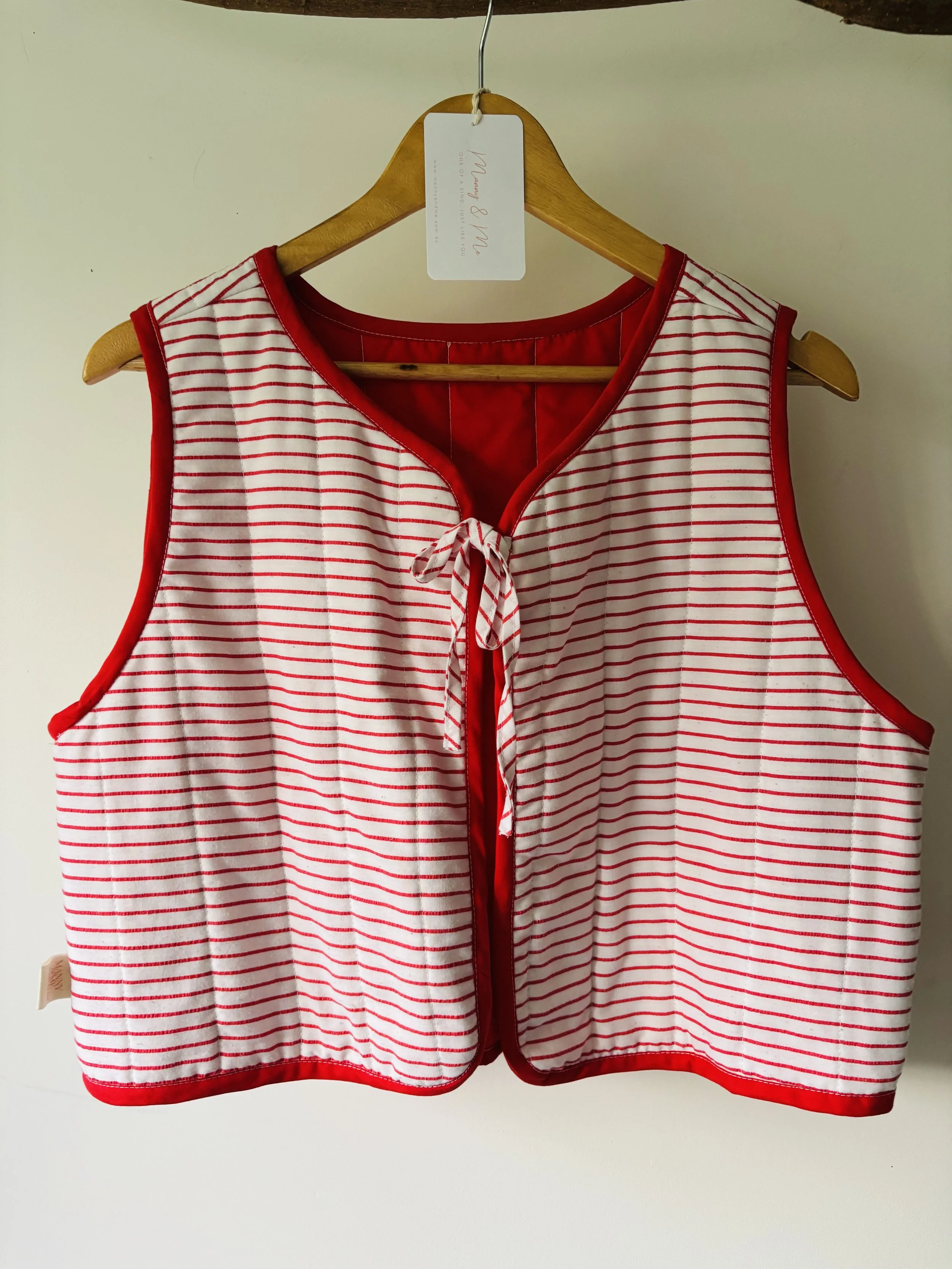 Upcycled Reversible Quilted Vest | Red Stripe - size 10