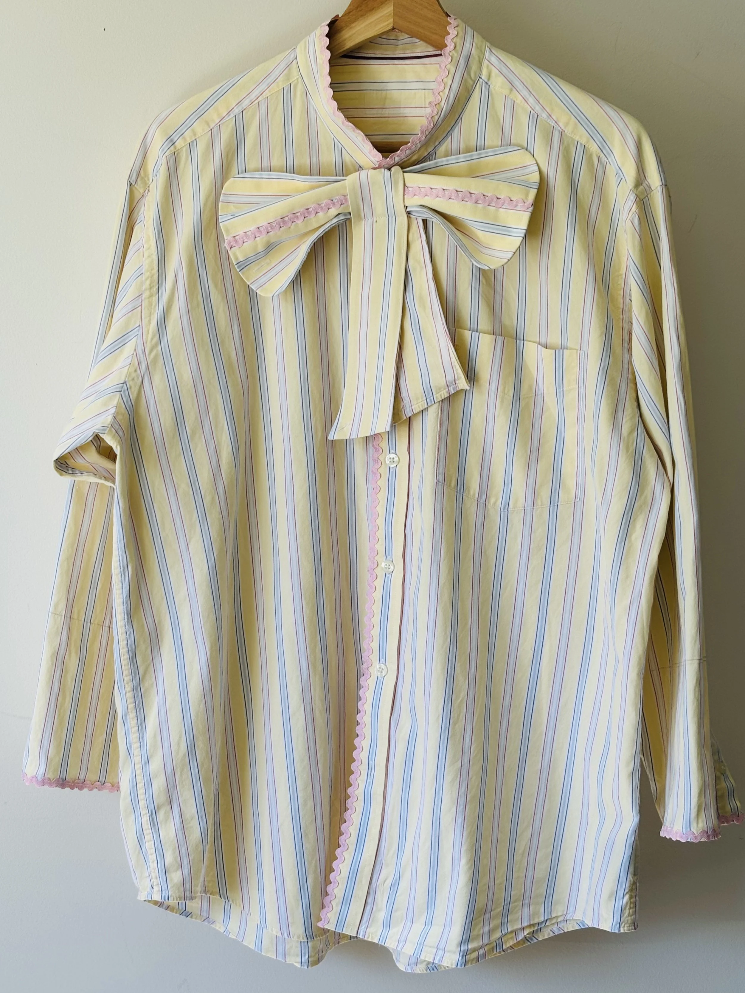 Upcycled Button Up | Yellow Bow Blouse
