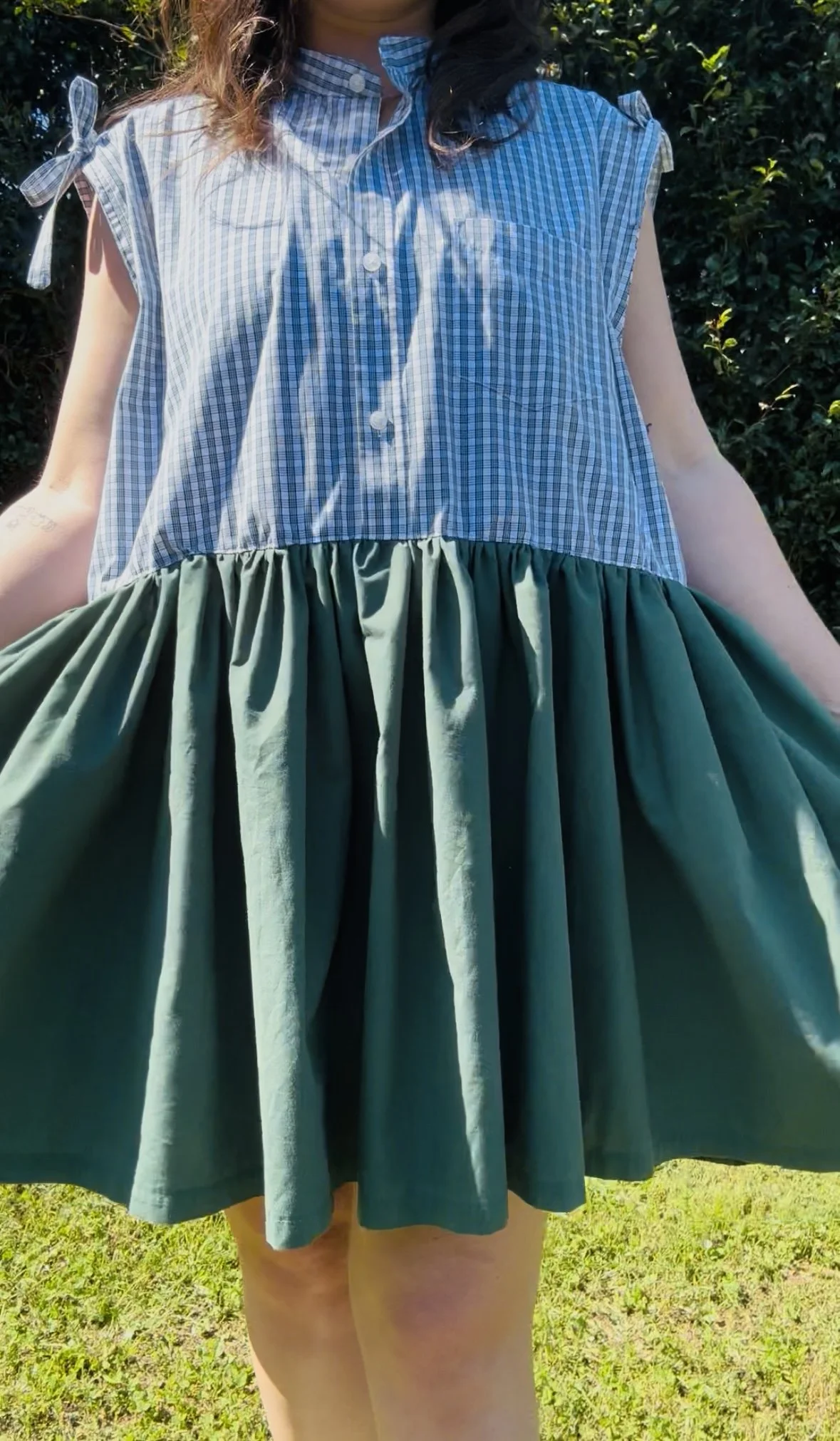 Upcycled Shirt Dress | Check & Green