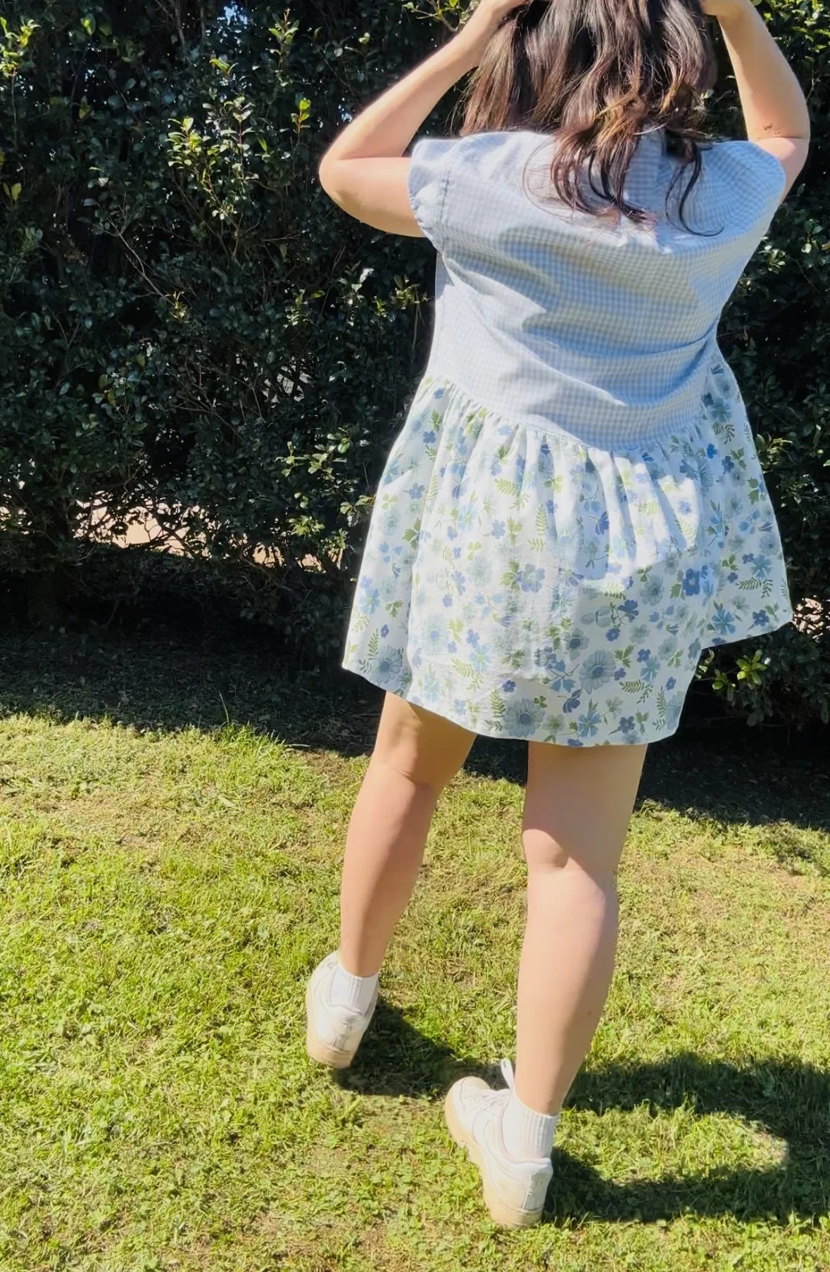 Upcycled Shirt Dress | Baby Blue Check & Floral