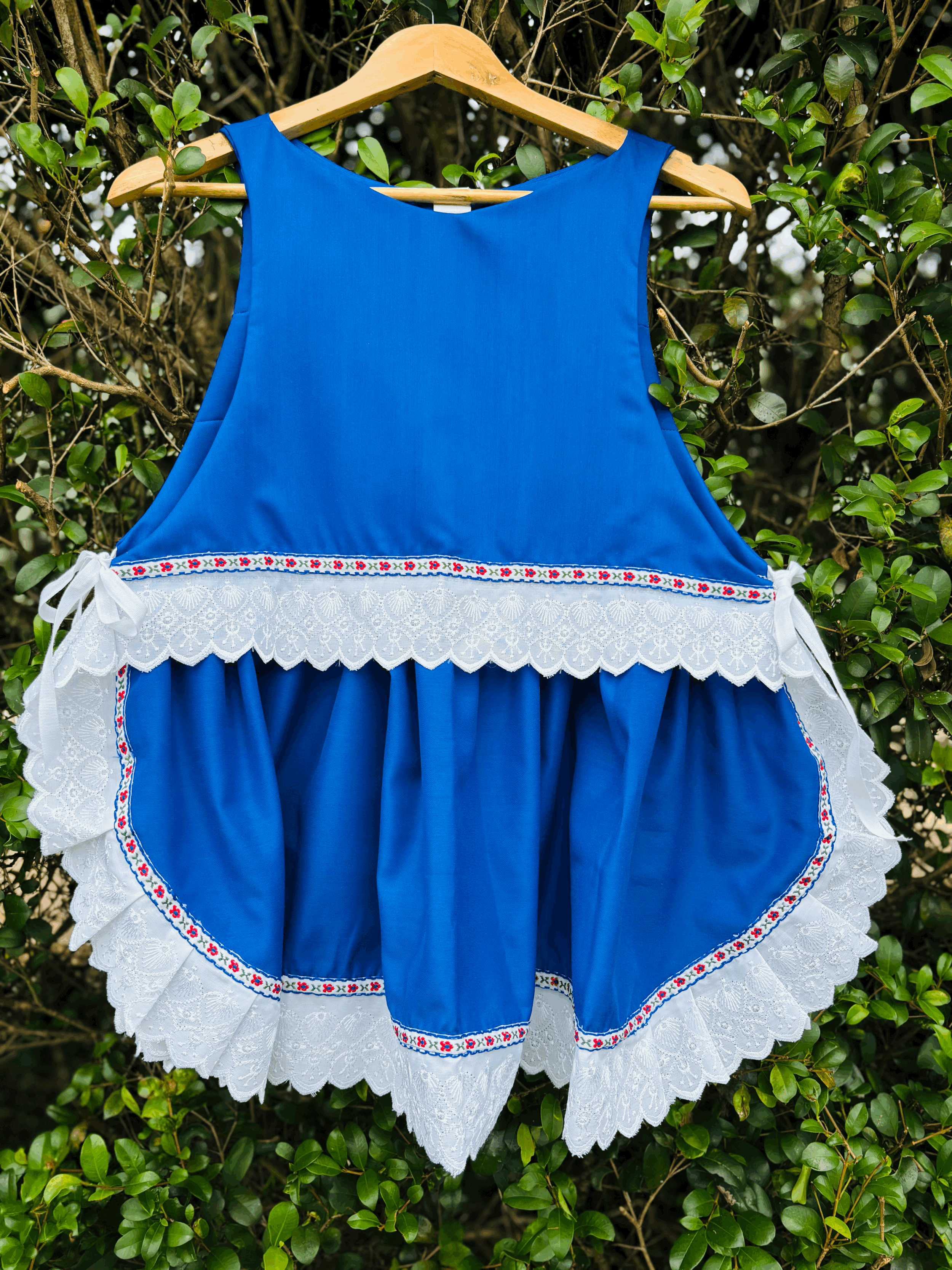 Upcycled Apron Top | Royal Blue with Frill